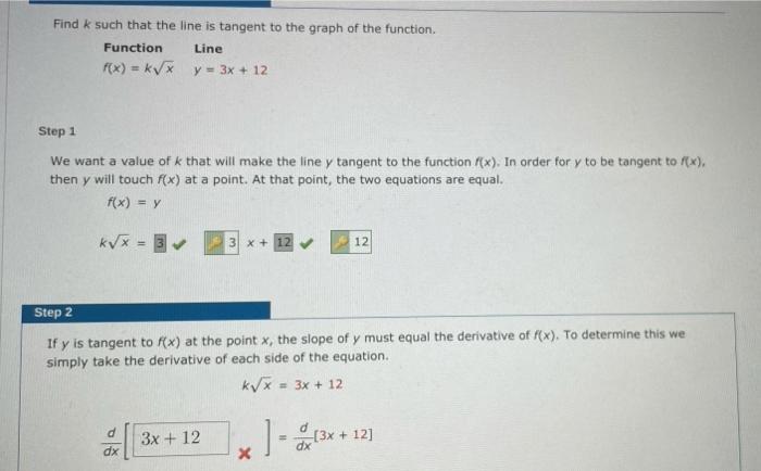 Solved Find K Such That The Line Is Tangent To The Graph Of