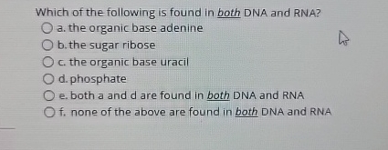 Solved Which of the following is found in both DNA and | Chegg.com