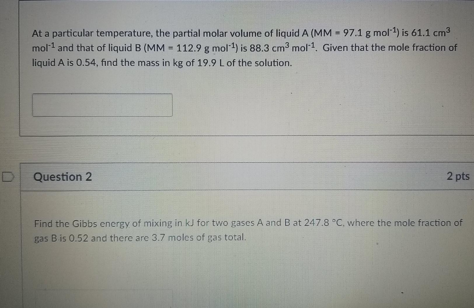 Solved At a particular temperature, the partial molar volume | Chegg.com
