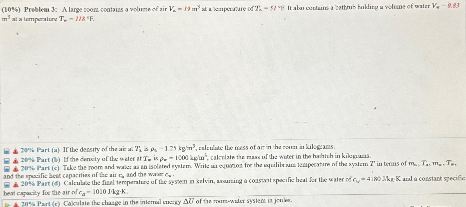 Solved (10%) ﻿Problem 3: A large room contains a volume of | Chegg.com