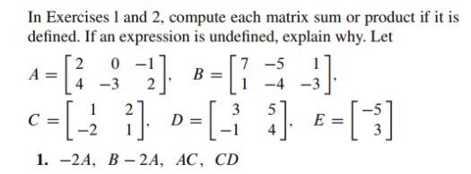 Solved In Exercises 1 and 2, compute each matrix sum or | Chegg.com