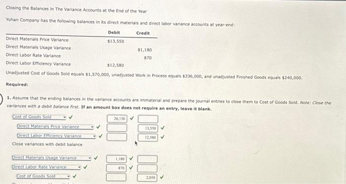 Solved Closing the Balances in The Variance Accounts at the | Chegg.com