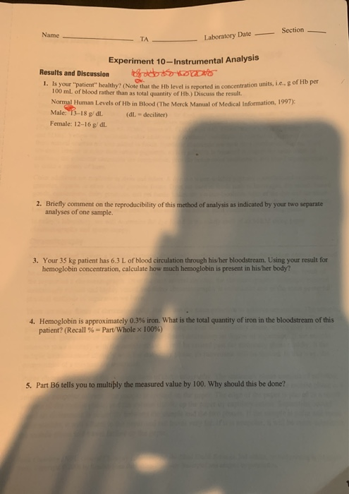 Section Name Laboratory Date - Experiment 10 - | Chegg.com