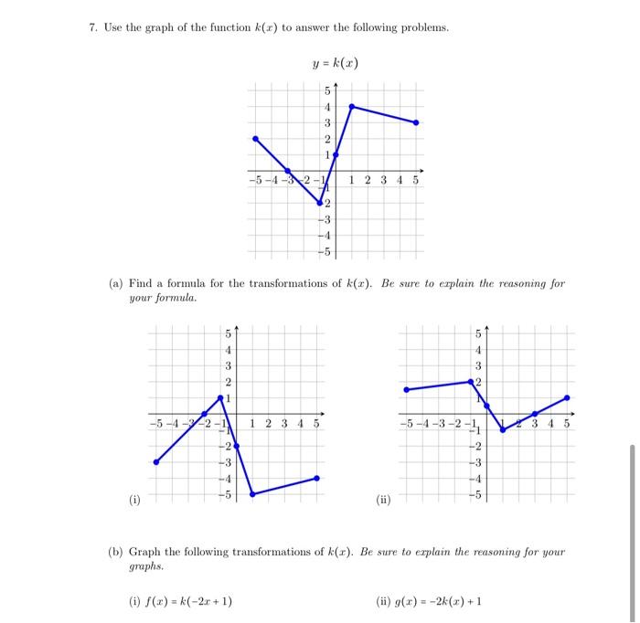 Solved 7. Use the graph of the function k(x) to answer the | Chegg.com