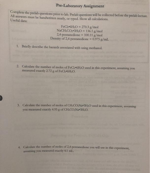 Solved Pre-Laboratory Assignment Complete The Prelab | Chegg.com