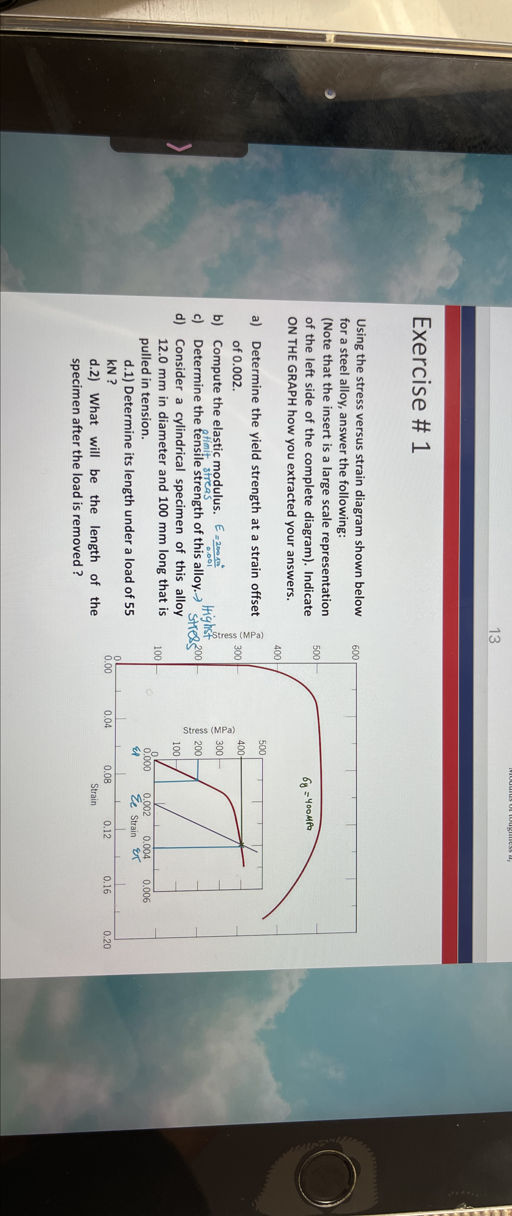 Solved 13Exercise # 1Using the stress versus strain diagram | Chegg.com