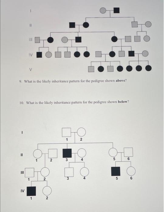 Solved 10 IV V 9. What is the likely inheritance pattern for | Chegg.com