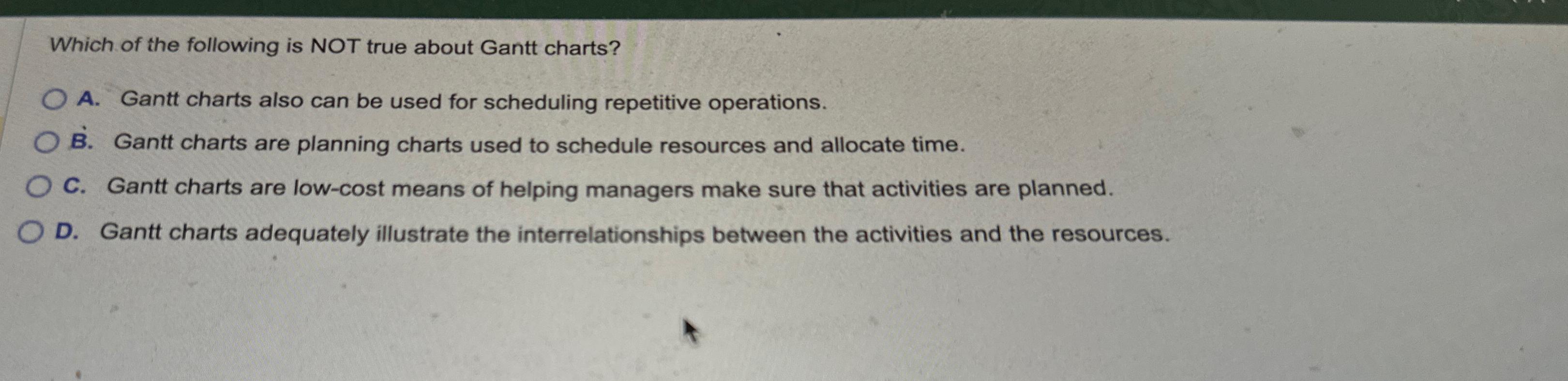 Solved Which of the following is NOT true about Gantt