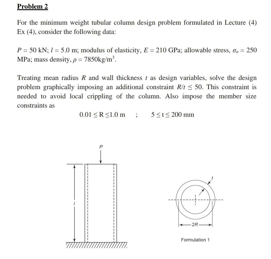 Solved Problem 2 For The Minimum Weight Tubular Column 