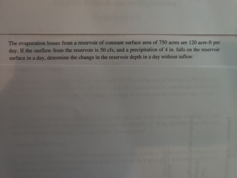 Solved The evaporation losses from a reservoir of constant