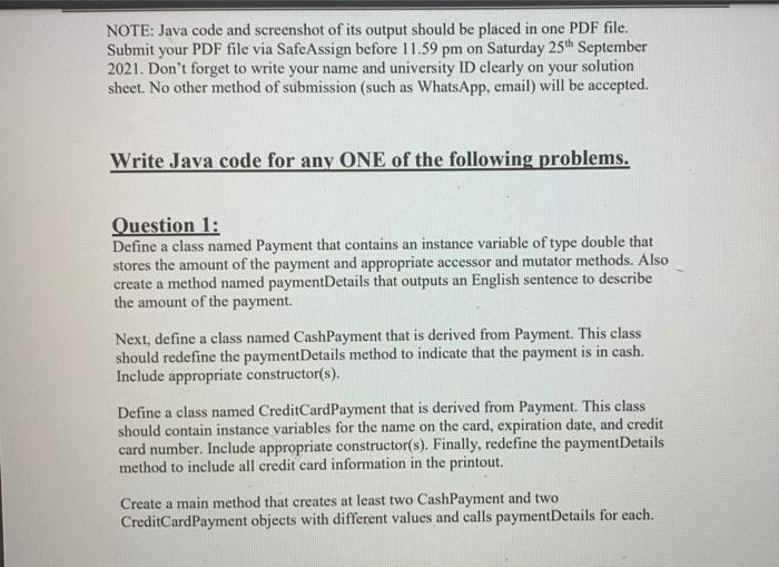 Solved NOTE: Java code and screenshot of its output should | Chegg.com