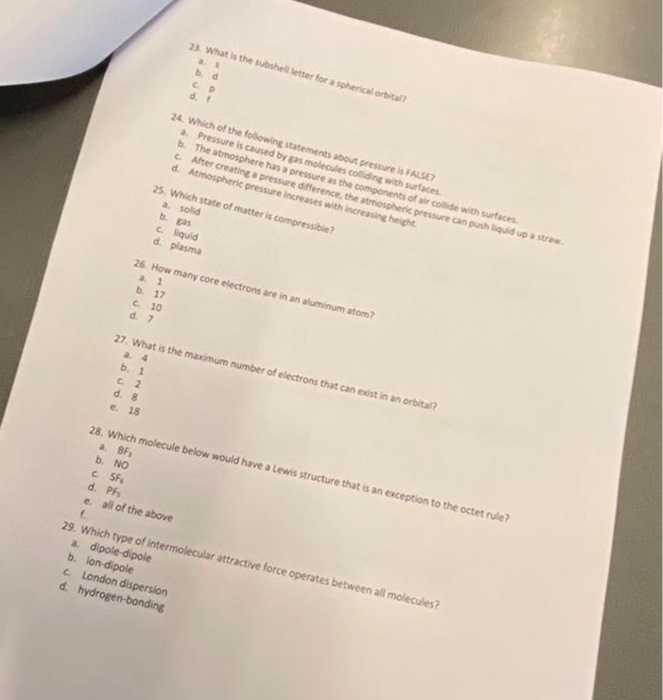 Solved 23. What Is The Subshell Letter For A Spherical Or