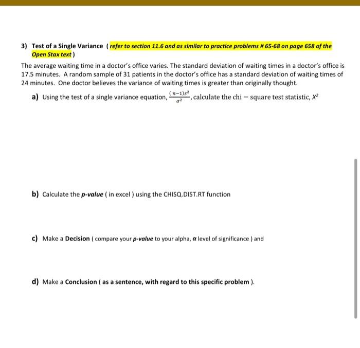 Solved 3) Test Of A Single Variance ( Refer To Section 11.6 | Chegg.com