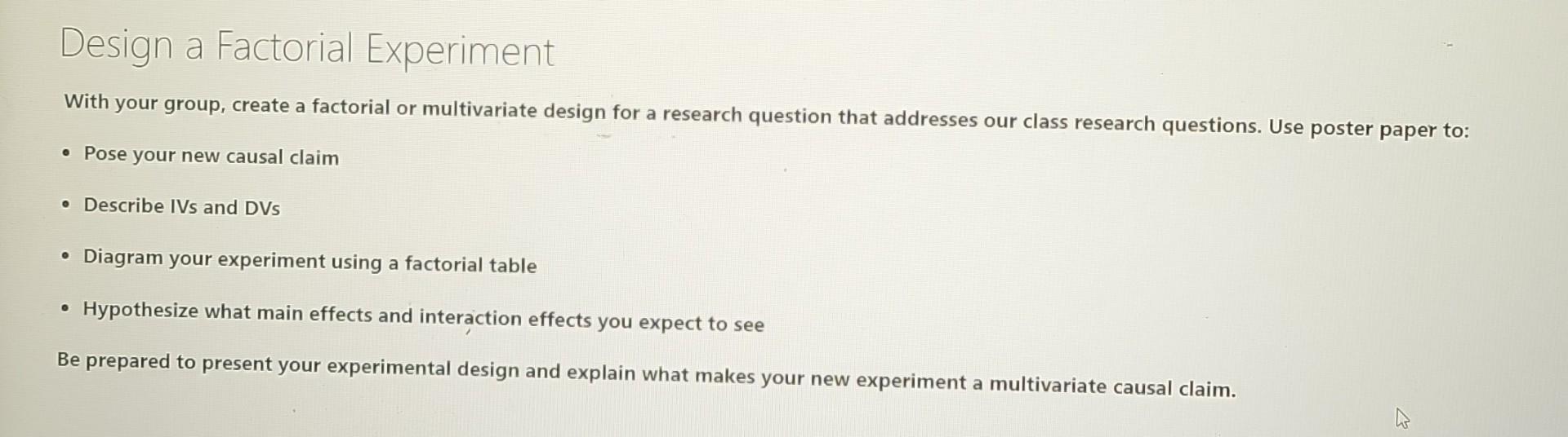 factorial experiment excel