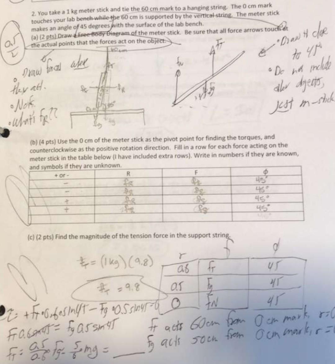 2. You take a 1 kg meter stick and tie the 60 cm mark