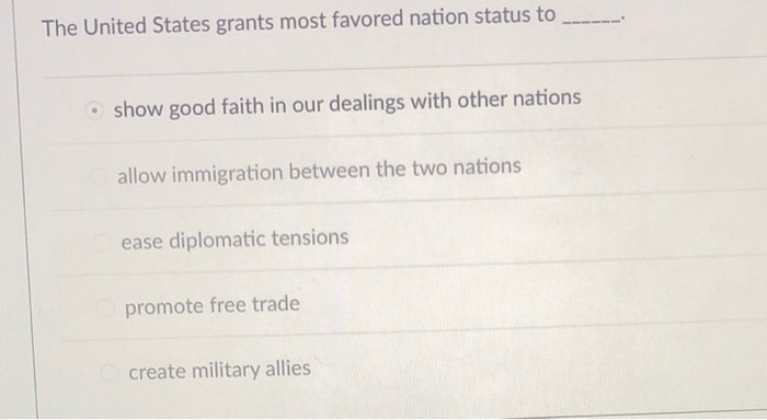 Solved The United States grants most favored nation status | Chegg.com