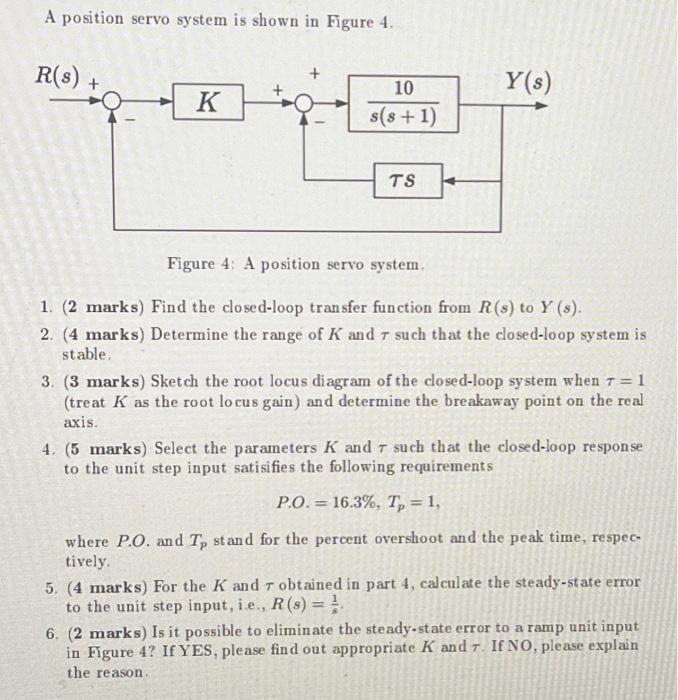 Solved A position servo system is shown in Figure 4. Figure | Chegg.com