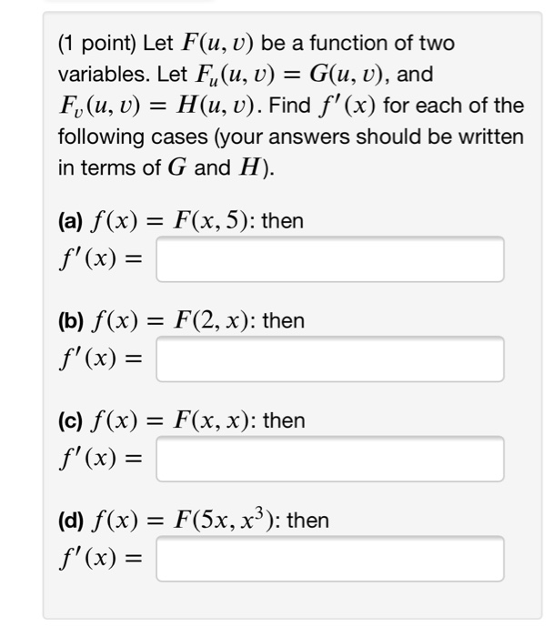 Solved 1 Point Let F U V Be A Function Of Two Variabl Chegg Com