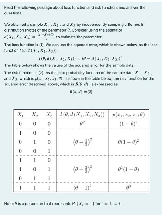Read the following passage about loss function and | Chegg.com