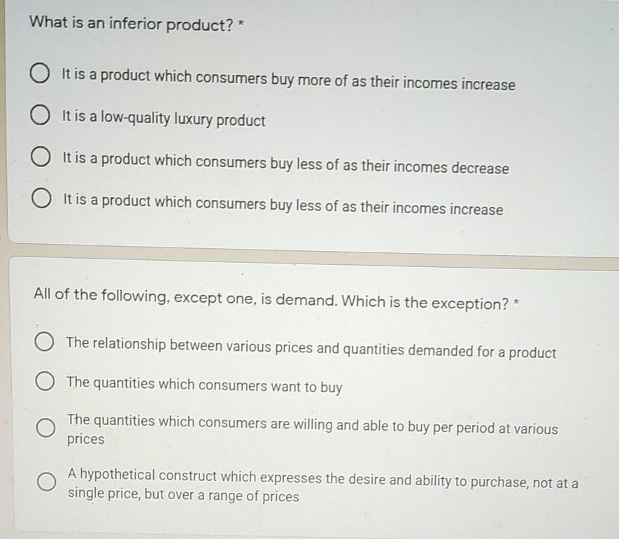 Solved What is an inferior product? * It is a product which | Chegg.com