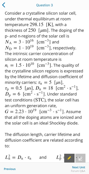 Solved Consider a crystalline silicon solar cell, under | Chegg.com