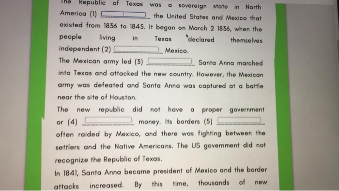 Solved Republic of Texas was a sovereign state in North | Chegg.com ...