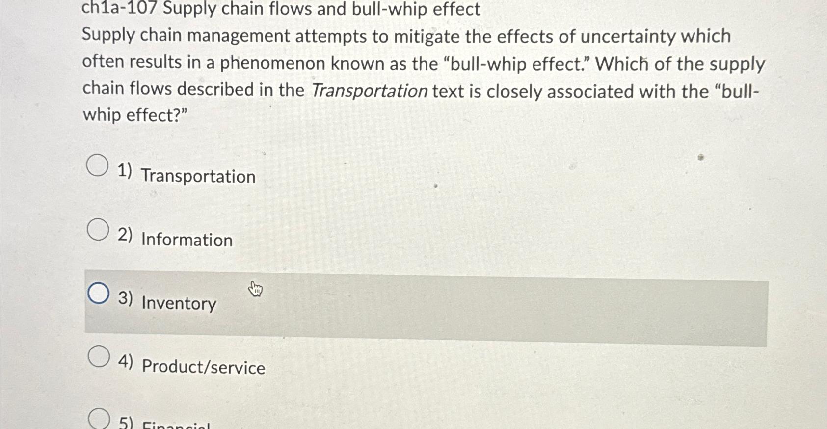 Solved ch1a-107 ﻿Supply chain flows and bull-whip | Chegg.com