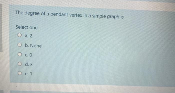 Solved The degree of a pendant vertex in a simple graph is | Chegg.com