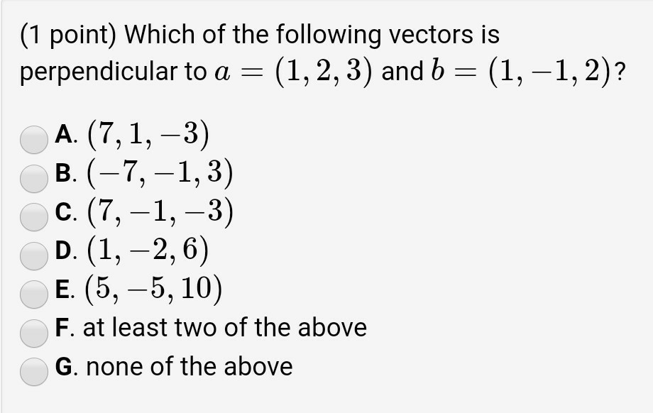 Solved Which Of The Following Vectors Is Perpendicular To | Chegg.com