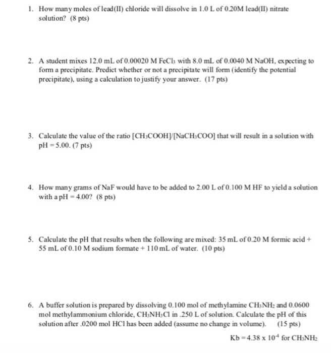Solved 1. How many moles of lead(II) chloride will dissolve