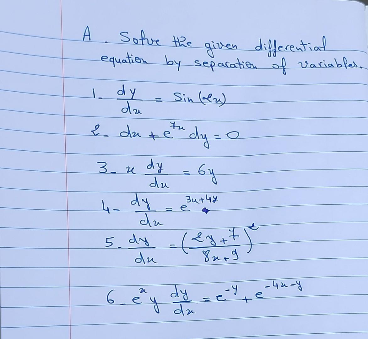 Solved A Solve The Given Differential Equation By