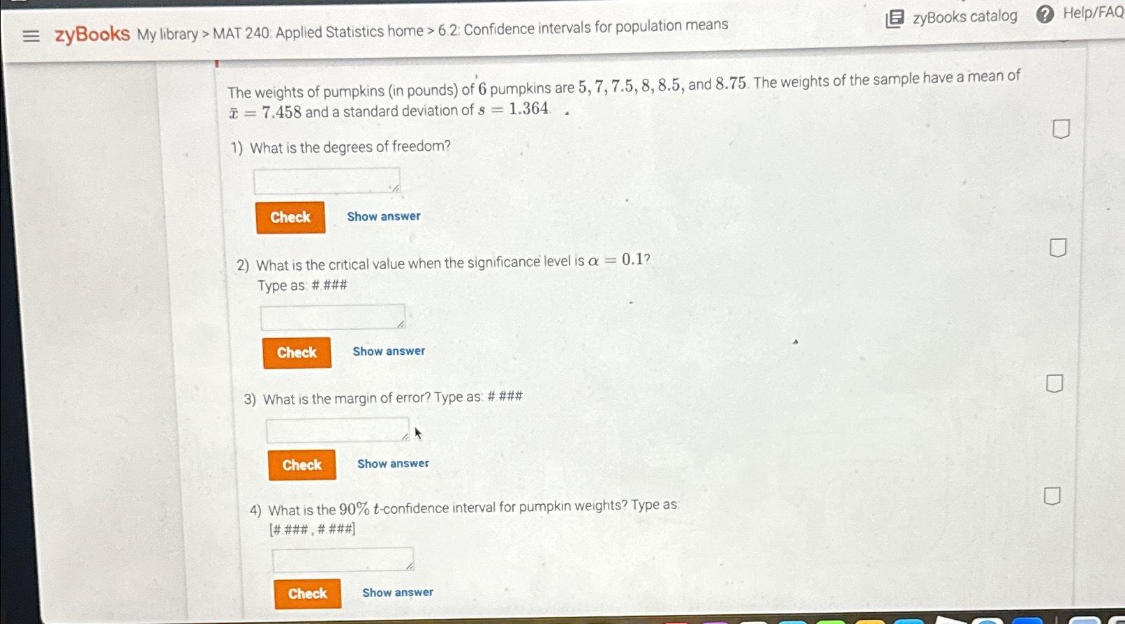 Solved zyBooks My library > ﻿MAT 240. ﻿Applied Statistics