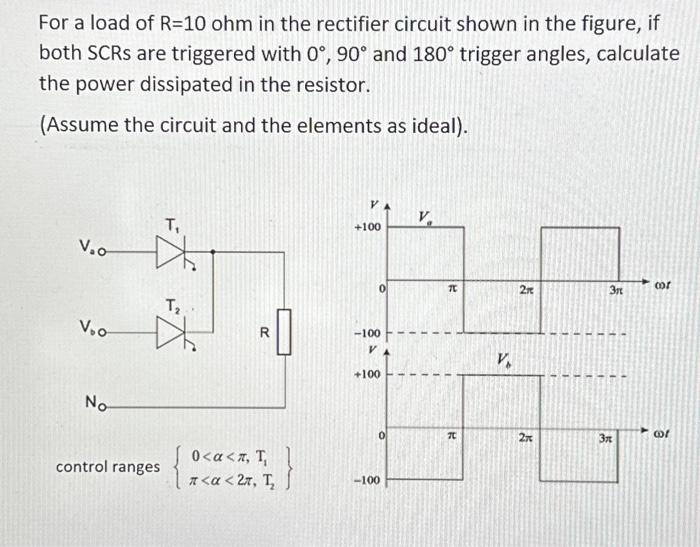 Solved For a load of R=10 ohm in the rectifier circuit shown | Chegg.com