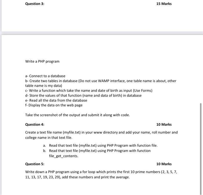 Solved Question 3: 15 Marks Write a PHP program a-Connect to | Chegg.com