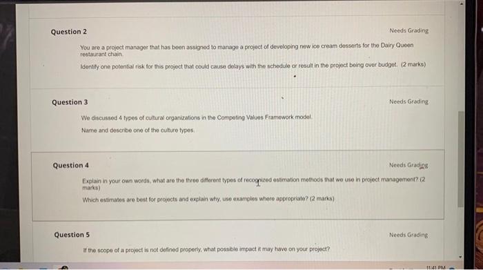 Solved Question 2 Needs Grading You are a project manager | Chegg.com