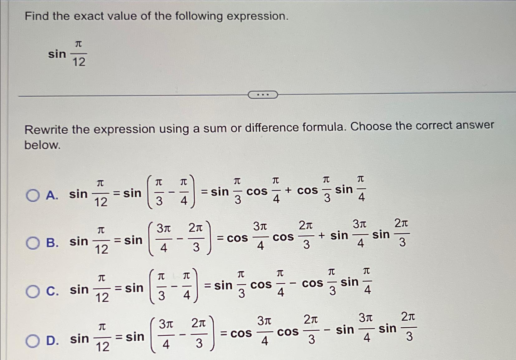 Solved Find the exact value of the following | Chegg.com