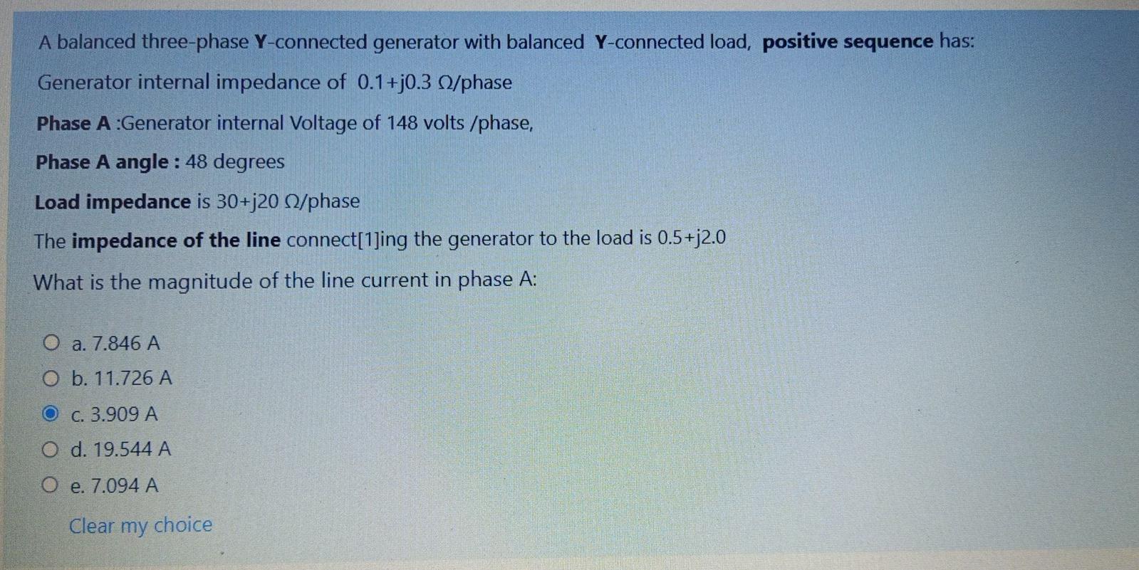 Solved A balanced three-phase Y-connected generator with | Chegg.com