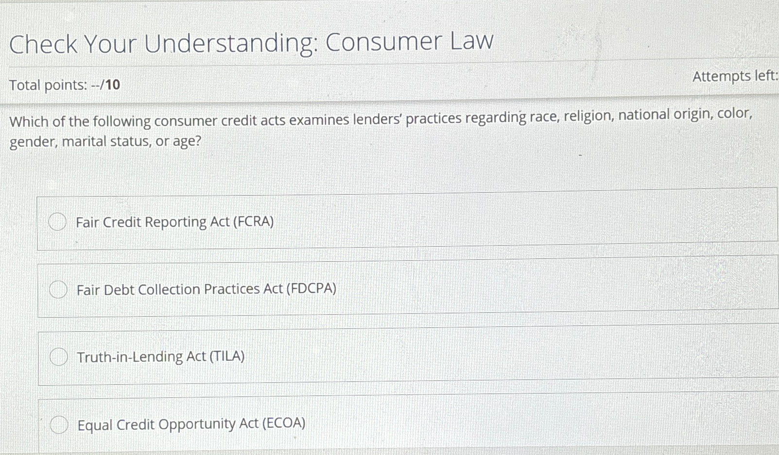 Solved Check Your Understanding: Consumer LawTotal points: | Chegg.com