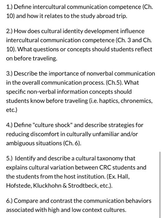 1.) Define intercultural communication competence | Chegg.com