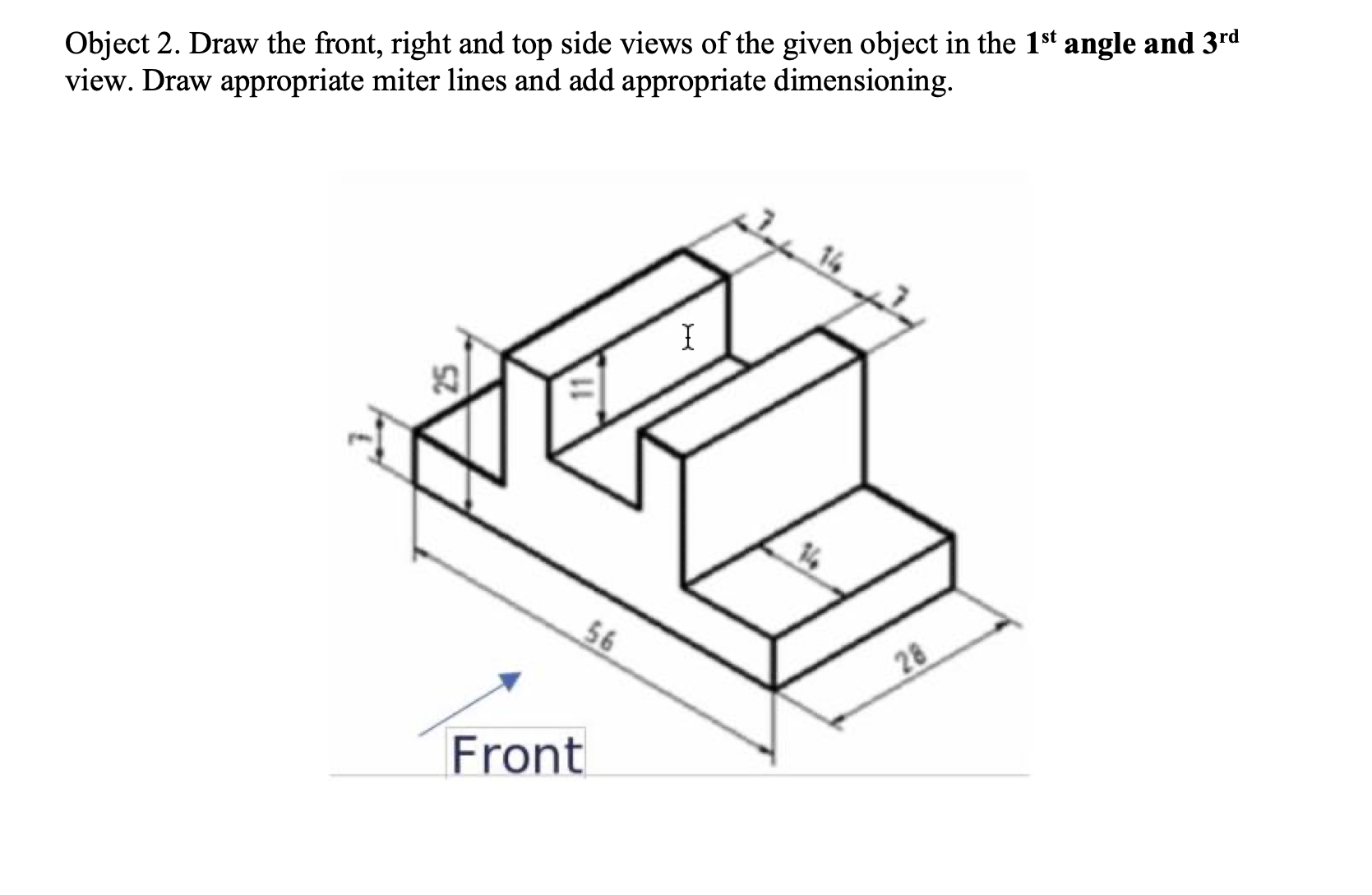 Solved Object 2. ﻿Draw the front, right and top side views | Chegg.com