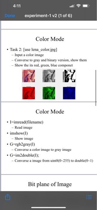 Solved 4:11 Done • Task 2: [use lena_color.jpg] - Input a | Chegg.com