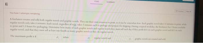 ITEMS SUMMARY You have attempts remaining A | Chegg.com