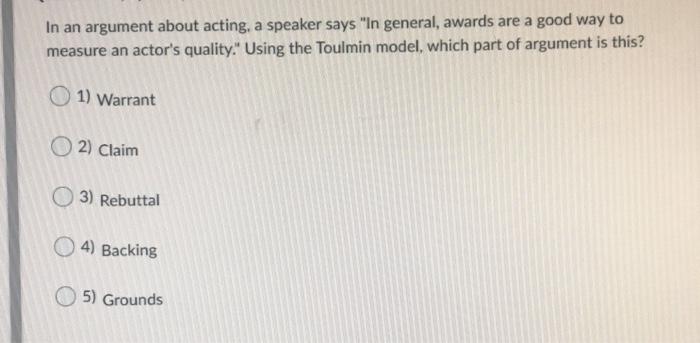 Solved In an argument about acting, a speaker says "In | Chegg.com