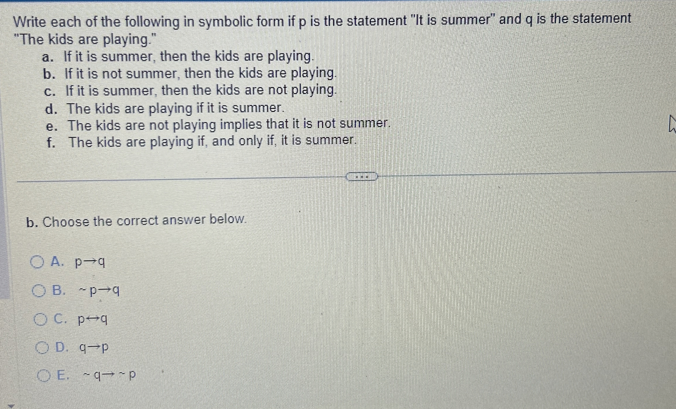 Solved Write each of the following in symbolic form if p ﻿is | Chegg.com