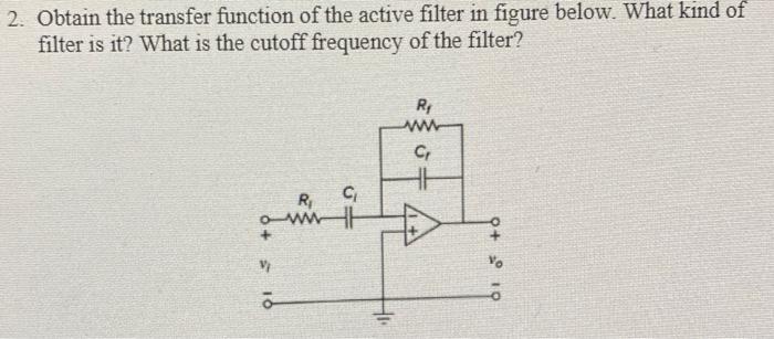 Solved 2. Obtain the transfer function of the active filter | Chegg.com
