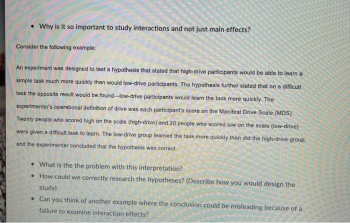 Why is it so important to study interactions and | Chegg.com