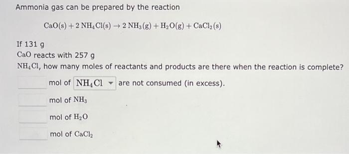 Solved Ammonia Gas Can Be Prepared By The Reaction | Chegg.com