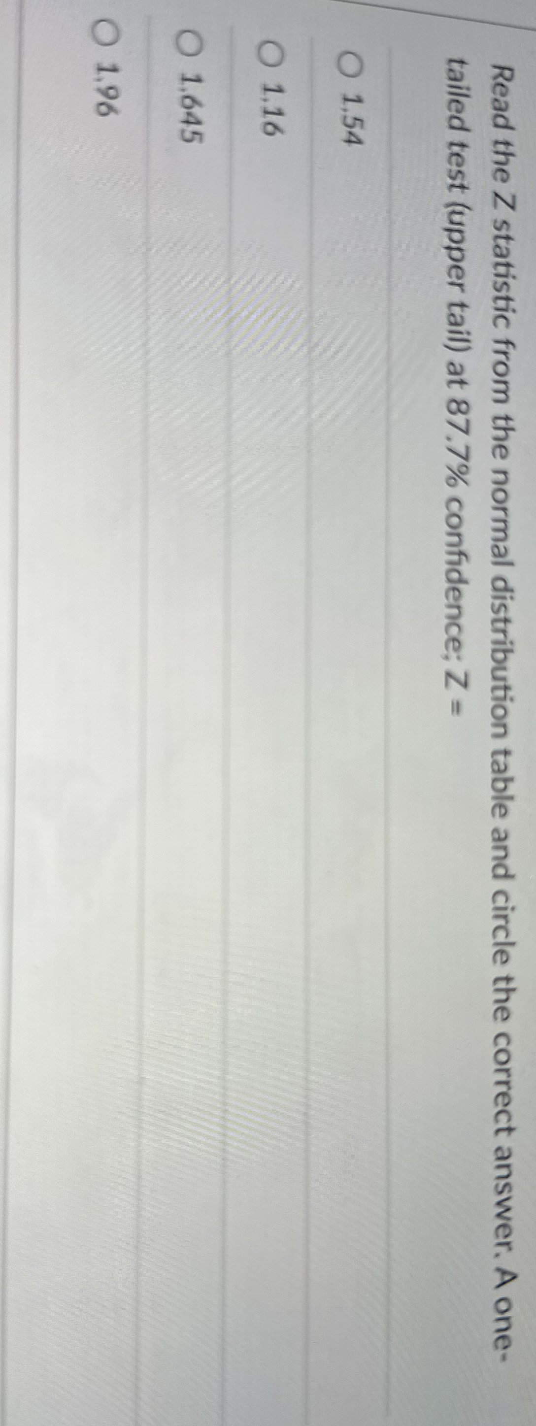Solved Read the Z ﻿statistic from the normal distribution