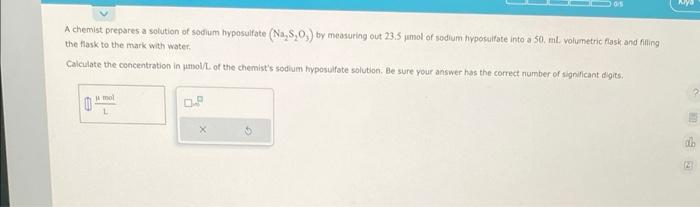 Solved A chemist prepares a solution of sodium hyposulfate | Chegg.com