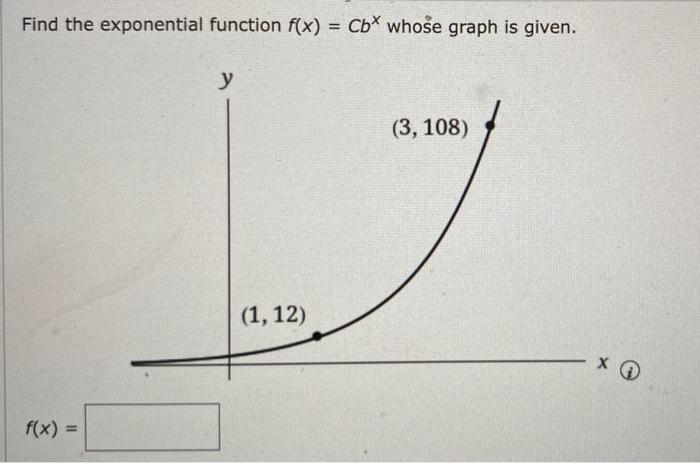 Solved Find the exponential function f(x)=Cbx whose graph is | Chegg.com